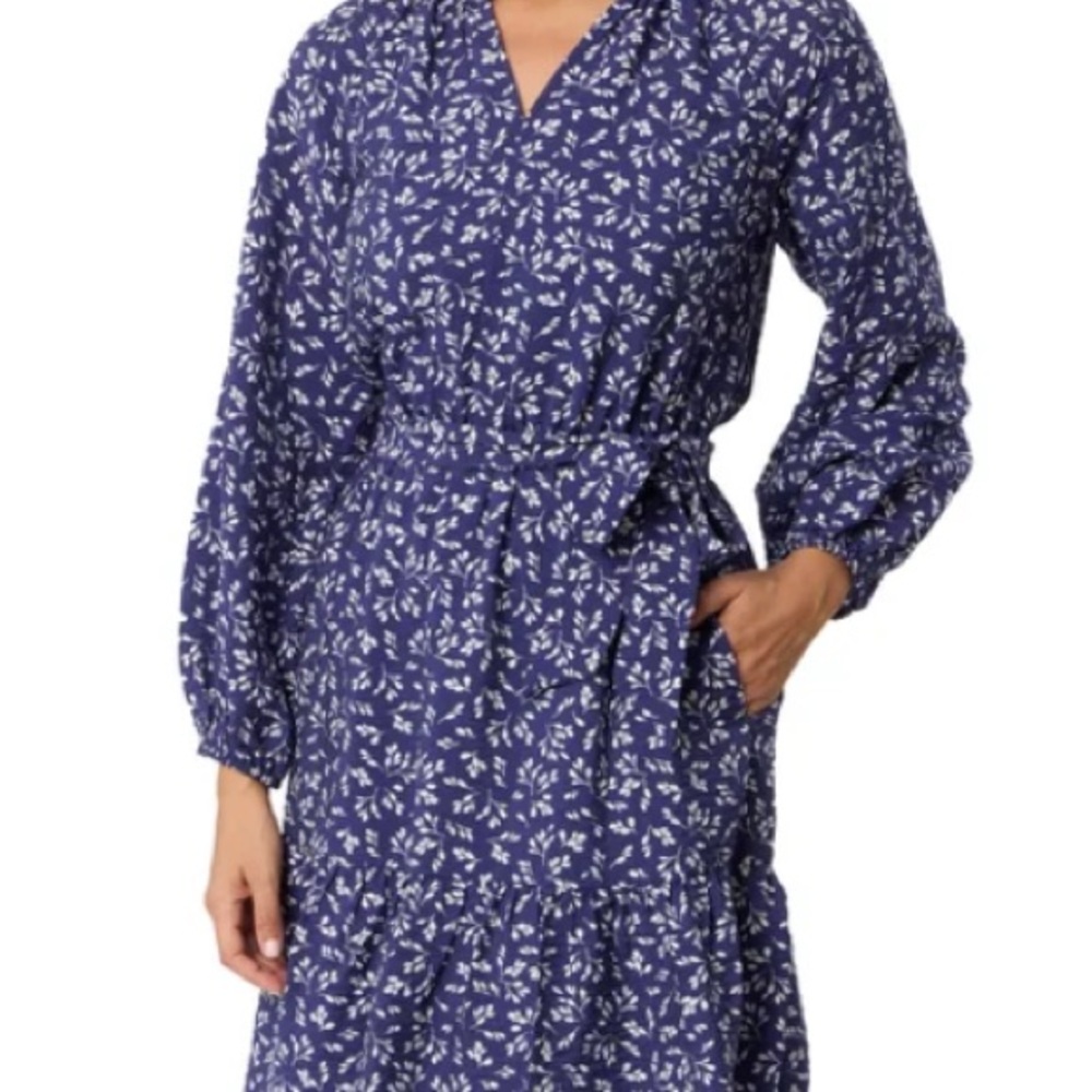 Draper James Navy Dress with White Leaf Pattern